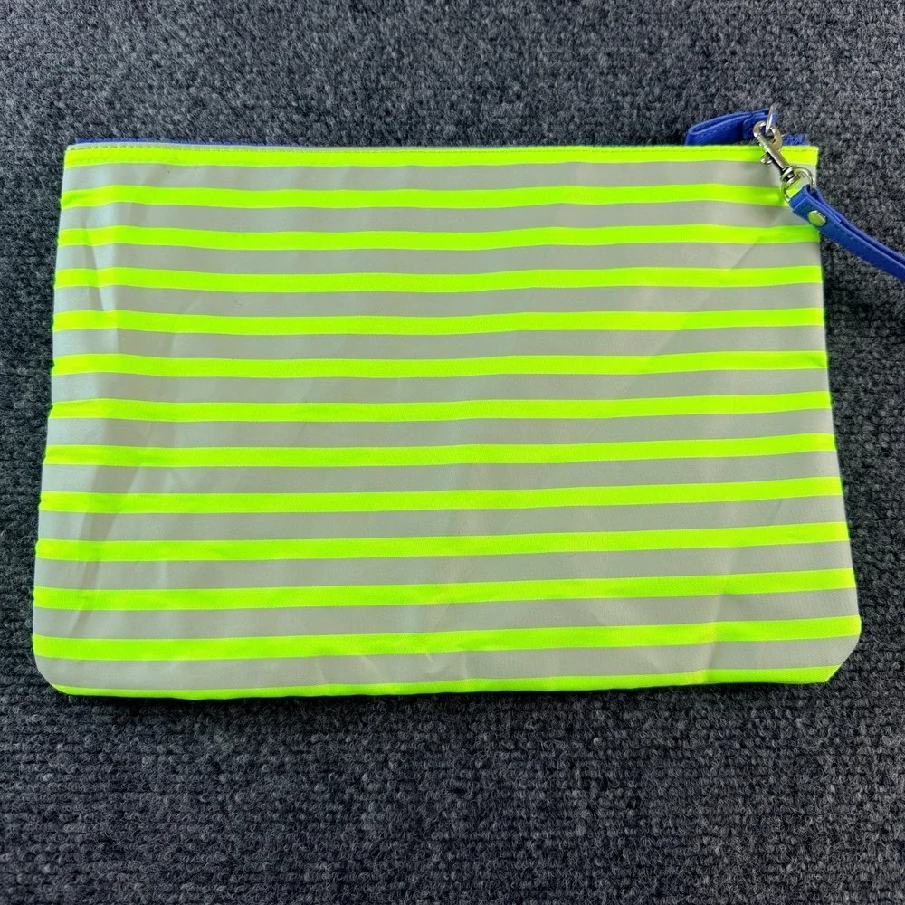 Shiseido Ginza Tokyo Cosmetic Bag Womens‎ Lime Green Gray Horizontal Stripes